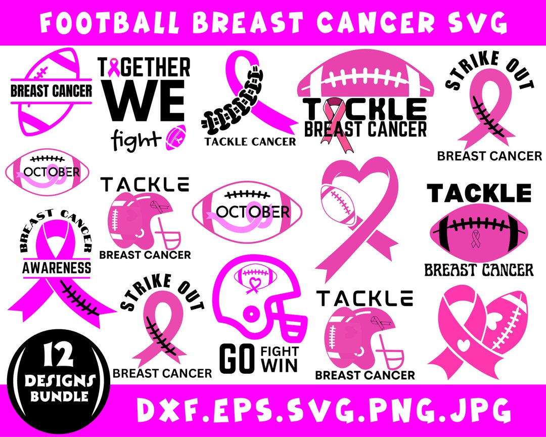 Football Breast Cancer Svg Bundle, Breast Cancer Svg, Cancer Awareness