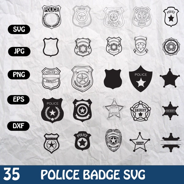 Paquet d’insignes de police, contour d’insigne de police américain Svg Png, insigne de sécurité Svg, clipart d’insigne de police, insigne d’officier de police, silhouette