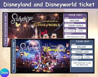 Boleto de Disneyland, boleto sorpresa de Disneyland, boleto de Disney World, boleto personalizado, boleto de regalo para viaje a Disneyland, descarga instantánea,