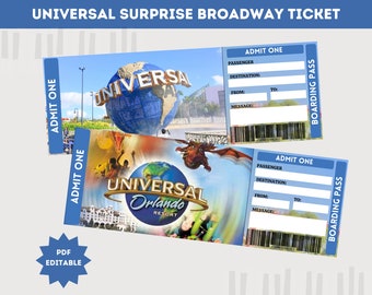 Universal Surprise Trip Ticket Template, Universal Gift Ticket, Printable Boarding, Pass, Instant Download, Vacation Trip Ticket