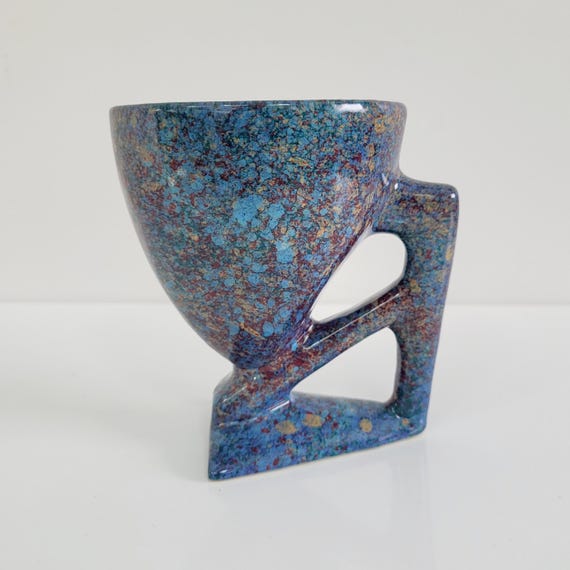 Charles Nalle Studio Pottery Postmodern Speckled Glaze Cups Signed