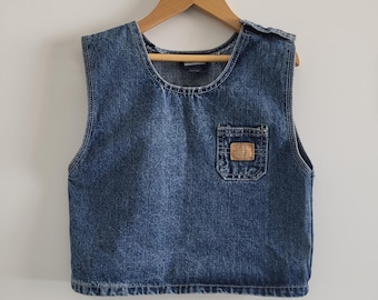 B.U.M. Equipment 90s Vintage Kids Denim Sleeveless Vest Crop Top, Size 6X