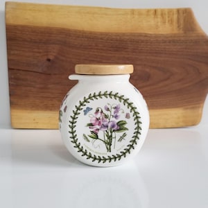 Portmeirion Botanic Garden Sweet Pea Glas mit Holzgriff Deckel | Sammler Englisch Garten Keramik Gewürz Gewürz Küchenbehälter