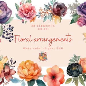 Watercolor Floral Clipart: 38 Flower PNG Arrangements (Instant Download)