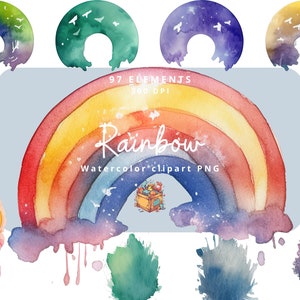 97 Rainbow Clipart, Rainbows Collage, Abstract Shapes, Summer clipart, instant download, PNG