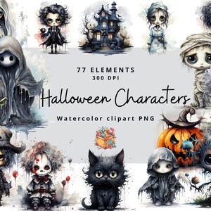 77 Cute Halloween Characters Clipart, Halloween Art for Crafts and Decor, PNG Bundle, Digital Download, Sublimation Designs, Whimsical