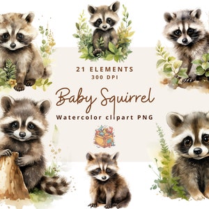 21 Baby-Waschbär-Aquarell-Clipart, niedliche Waschbär-Baby-Dusche-Grafik, Waschbär sofortige png, Kinderzimmer-Dekor-Wand-Kunst scrapbooking