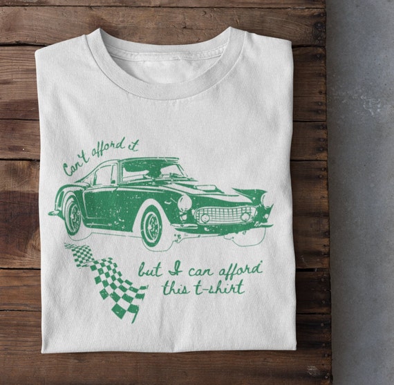 Tシャツ・カットソー THE MUSEUM VISITOR CAR DRAWING VINTAGE WASHED T-SHIRTS WHITE White & Green Vintage Car T-shirt, Humorous Vintage Car T