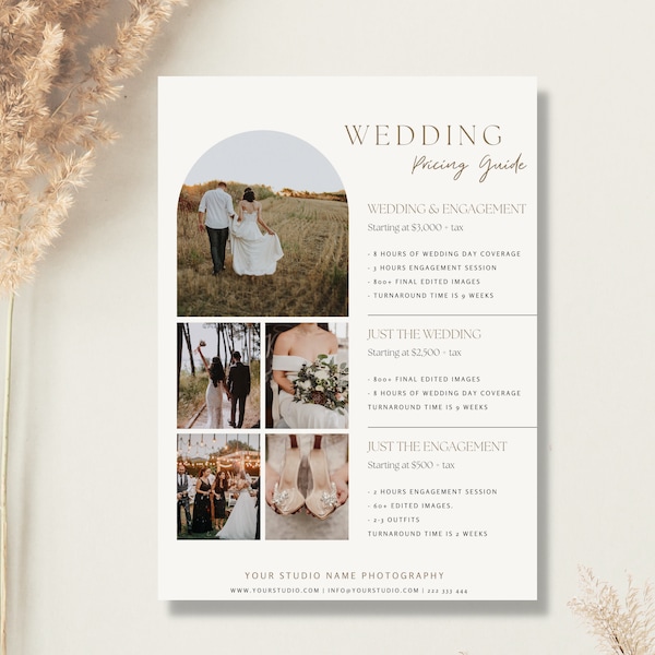 Wedding Photography Pricing List| Wedding Pricing Guide Sheet Template| Photography Pricing Guide Template| Editable Canva