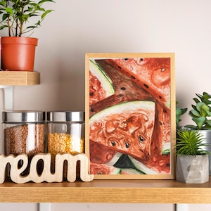Watermelon Watercolor Wall Art - Hand-Painted Fruit Illustration, Minimalist Kitchen Decor, Summer Vibes Artwork