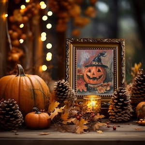 Halloween Pumpkin Oil Painting: Spooky Fall Decor, A5 Framed Art