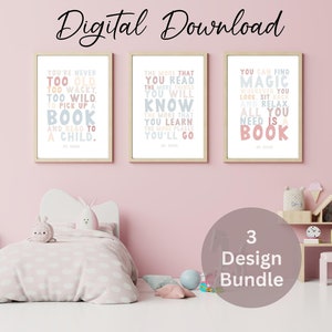 Dr. Seuss Wandkunst, Dr. Seuss Zitate, Kinderzimmer Wandkunst, Kinderzimmer druckbare Wandkunst, Buch Zitat Druck, 3er Set Drucke - digitaler Download