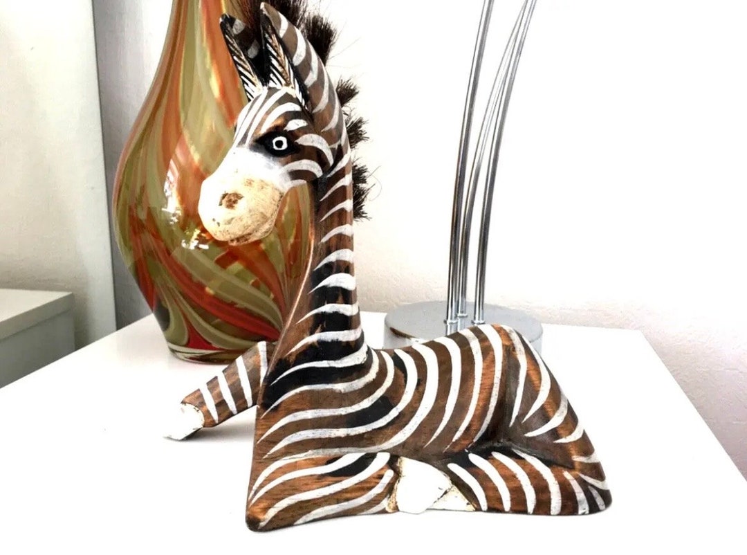 Wooden Zebra Figurine Black and White Wood Hand Carved Animal Etsy