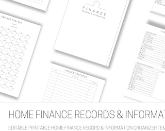Home Finance Records & Information Organizer Editable Printable Template