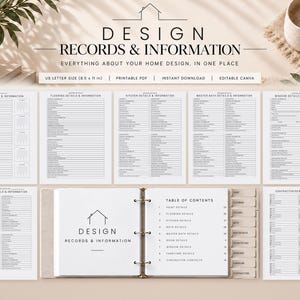 Home Design Records Planner, Paint Color & Flooring Tracker, Editable Canva Template