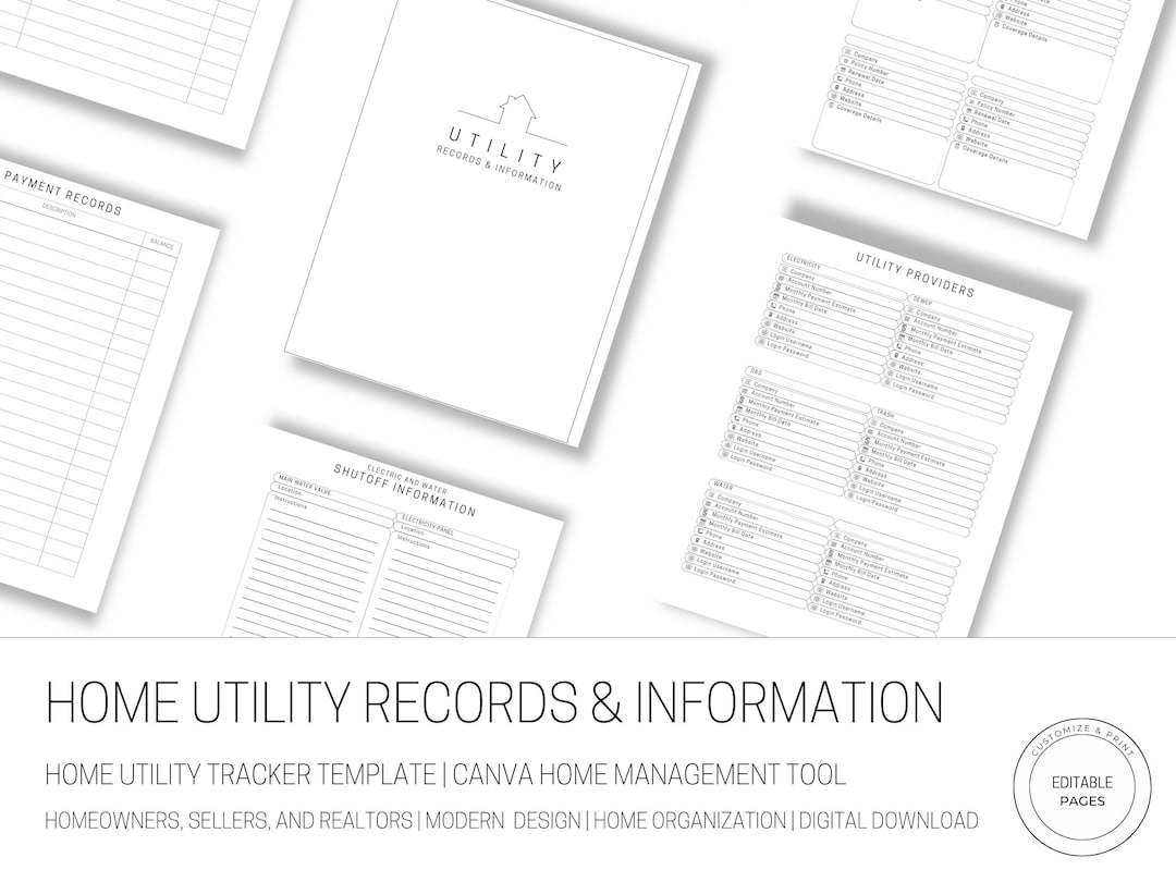 Home Utility Tracker Template | Canva Home Management Tool - Etsy