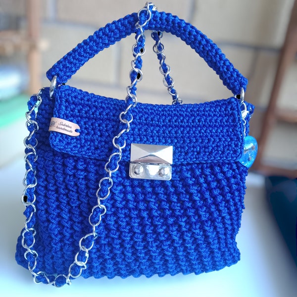 Borsa originale pezzo unico fatto a mano blu elettrico