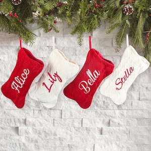 Personalized Dog Bone Christmas Stockings with Name, Christmas Dog Stocking,Bone Holiday Stocking for Dog,Embroidered Pet Stocking