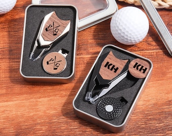 Unique Engraved Golf Ball Marker Set | Personalized Groomsmen Gifts for Him, Custom Golf Turf Tools & Divot Repair Kit