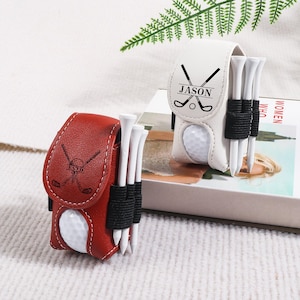 Personalized Golf Ball Bag,Custom Golf Ball&Tees Holder,Stylish Pouch for Golf Balls,Mini Leather Golf Ball Holder, Great Golf Gifts