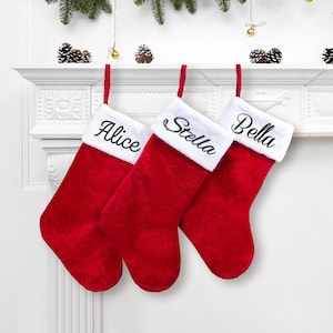 Personalized Red Velvet Christmas Stockings Personalized Christmas Stockings Monogram Stocking Holiday Decor Gift Holiday Stockings