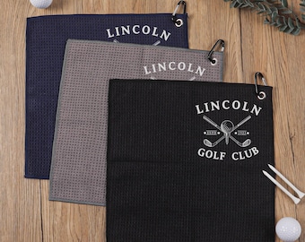 Custom Embroidered Golf Towel with Name - Tri-Fold Microfiber & Magnetic Clip for Golf Bag Accessory - Personalized Gift for Him/Her