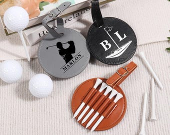 Engraved Leather Golf Bag Tag Gift with Golf Tees, Personalized Golf Tee Holder, Custom Golf Accessories,Golf Gifts for Men or woman