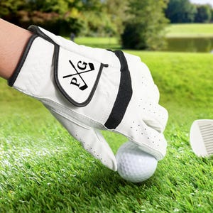 Personalisierter Golf-Handschuh, Leder-Golf-Handschuh, mit schwarzem Monogramm, Golf-Liebhaber-Geschenk, Geschenk für Ehemann