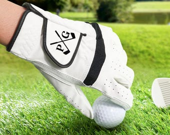 Personalisierter Golf-Handschuh, Leder-Golf-Handschuh, mit schwarzem Monogramm, Golf-Liebhaber-Geschenk, Geschenk für Ehemann