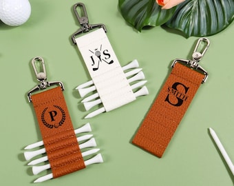 Engraved Leather Golf Bag Tag, Personalized Golf Tee Holder, Golf Gift for Men,Golf Accessories, Groomsmen Gifts for Him