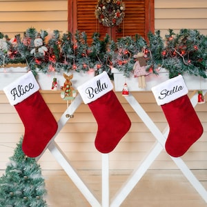 Personalized Red Velvet Christmas Stockings 2024 Christmas Stockings With Name Family Stockings Holiday Stockings Christmas Gifts
