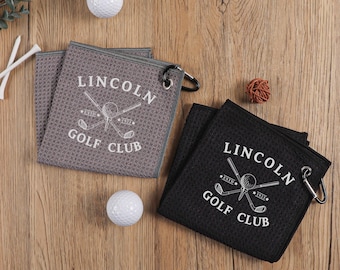 Custom Embroidered Golf Towel with Name - Tri-Fold Microfiber & Magnetic Clip for Golf Bag - Personalized Gift for Him/Her