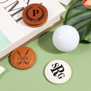 Personalized Custom Monogram Name Golf Ball Marker, Golf Ball Marker in PU Leather, Gift For Golfers, Golf Trips, Anniversary Golf Gift