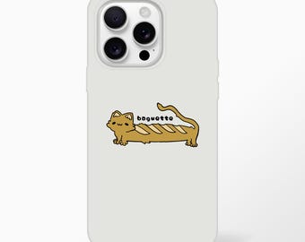 Baguette Cat Phone Case - Hand Drawn Fluffy Cat Design - Clear Flexible Phone Cover