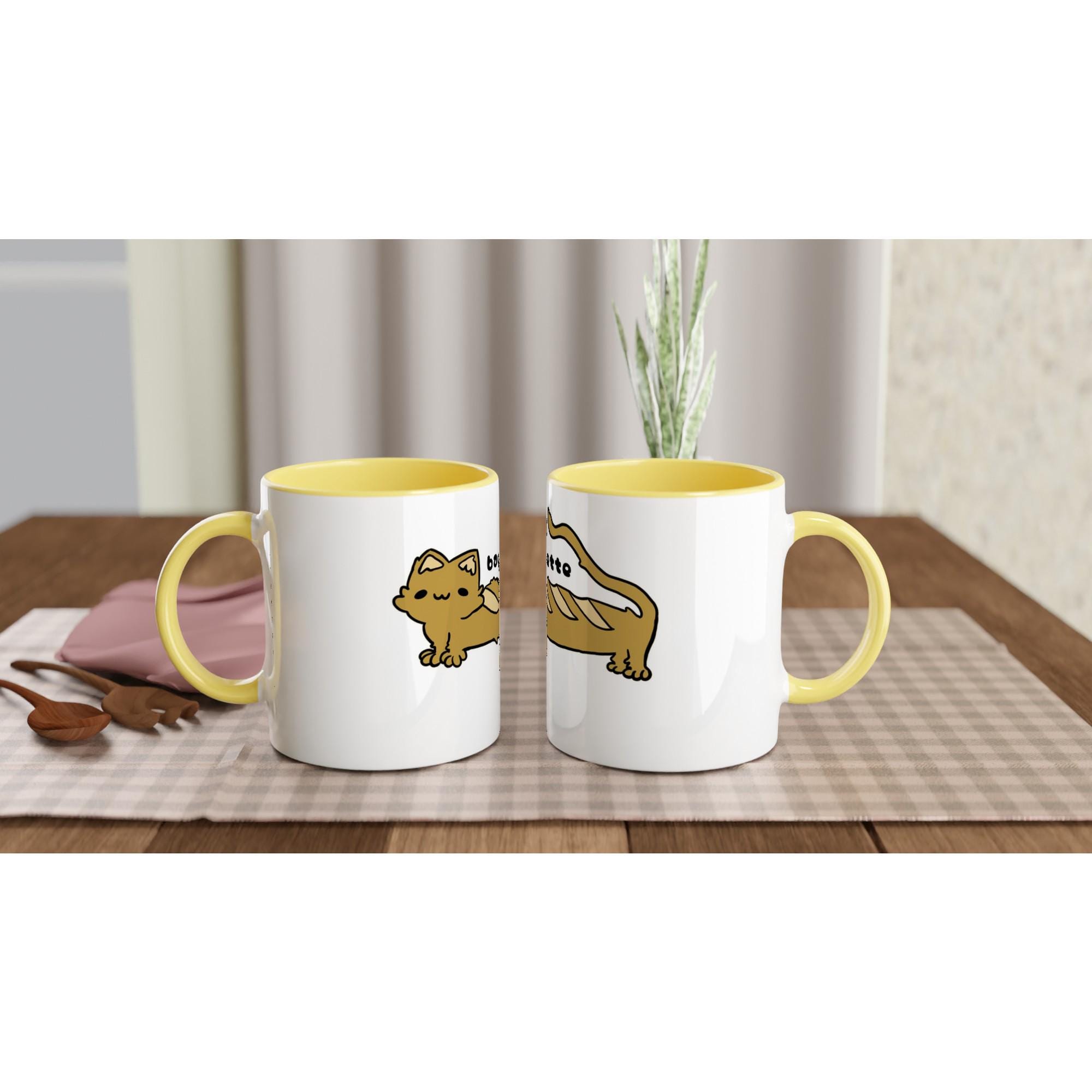 Baguette Cat Mug - Cute Hand Drawn Baguette Design - Ceramic Coffee Cup Gift