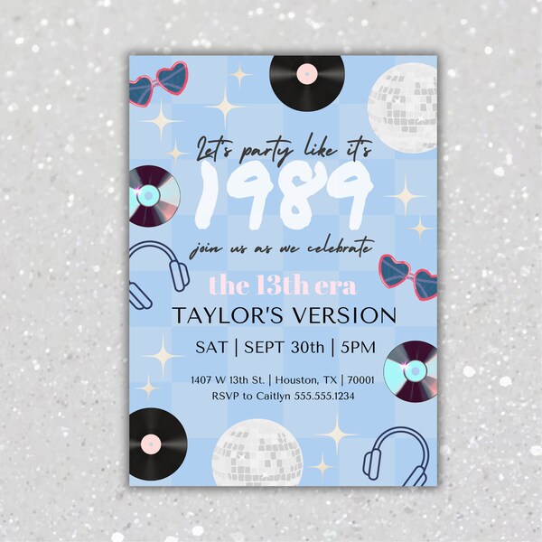 Taylor Swift 1989 Birthday Invitation, Taylor Swift kids birthday invitation, Self-editable birthday invitation template, INSTANT DOWNLOAD