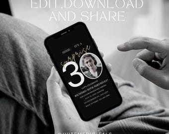 30th Birthday Party Invitation Template, Digital 30th Birthday Invitation, Digital 30th Invitation, Editable 30th Birthday Party Evite