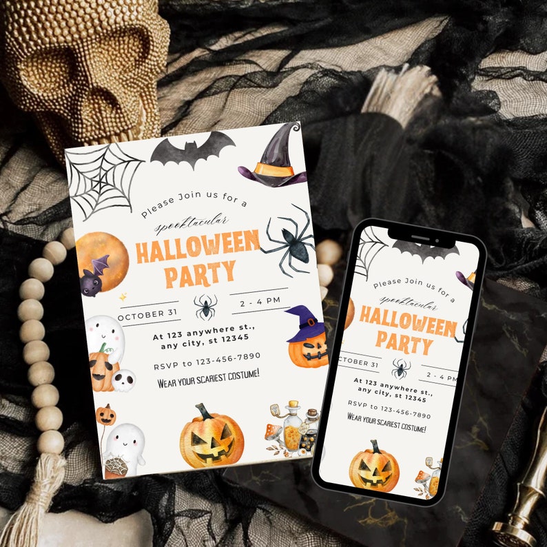 EDITABLE Halloween Party Invitation, Ghost Invitations, Halloween ...
