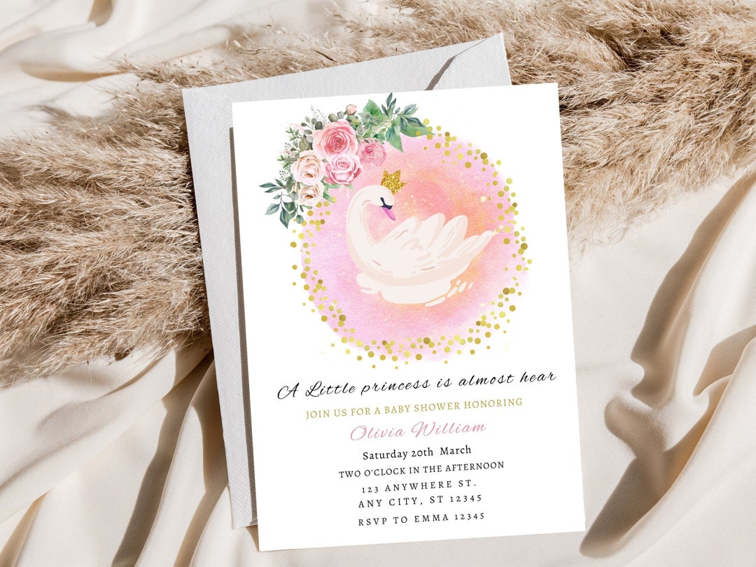 Editable Swan Baby Shower Invitation Girl Shower Invite Princess Pink ...