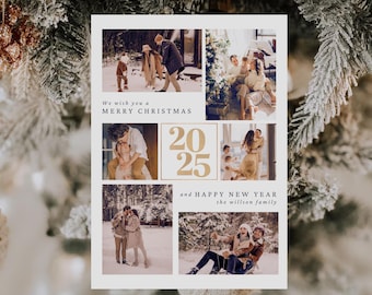 Editable 2026 Holiday Photo Card Template, Year In Review Family Newsletter, Instant Download Picture Christmas Card Printable