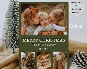Modelo de cartão de Natal editável com foto, modelo de cartão de Natal com retrospectiva do ano, modelo de cartão de Natal com foto, cartão de Natal para imprimir - 006