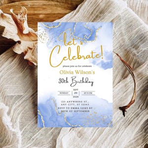 Elegant Blue and Gold 30th Birthday Invitation Template/Printable  Birthday Invitation/Editable PDF, Instant download