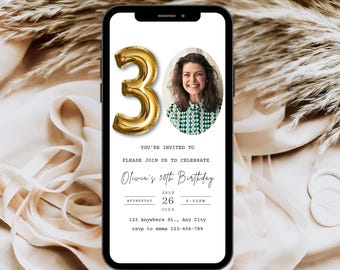 30th Birthday Party Invitation evite, Digital 30th Birthday Invitation, Digital 30th Invitation, Editable 30th Birthday Party Evite