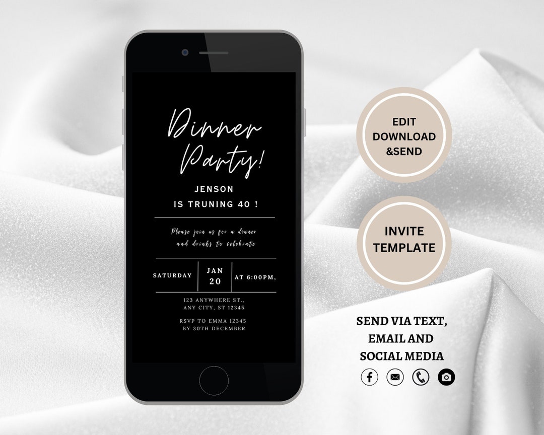 Editable Dinner Party Invitation Template ,digital Mobile Invitation