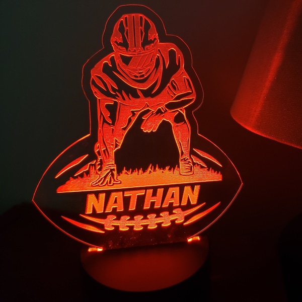Football Custom Personalized LED Name Night Light Lamp, Acrylic Color Changing Sign, Kids Room Dorm Sports Light, Team Athlete Gift