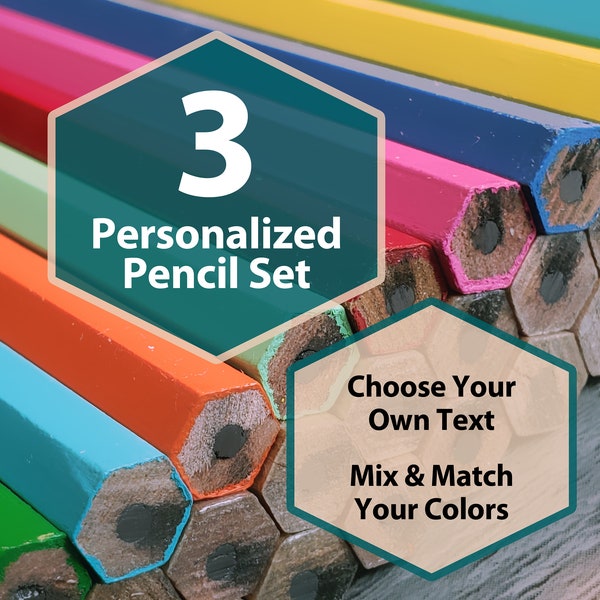 3 Personalized Pencils Custom Engraved, Create Your Own Mix & Match Color Gift Set for School Teacher Students Birthday Holiday Presents