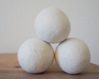 100% Natural Organic Wool Dryer Balls, New Zealand Organic Wool Balls, Sensitive Skin Safe Dryer Balls, XL Premium Wool Dryer Balls, White