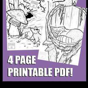 4 PRINTABLE Colouring Pages - The Critter Set! (Cottagecore colouring book)