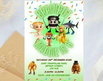 Brainrot inspired Personalised and Printed Birthday Invitations