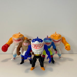 Vollfarbige und posierbare 3D gedruckte Straßenhaie Ripster Slammu Jab Streex 90er Jahre Cartoon Haifigur | Designed von La Calavera 3DPrint